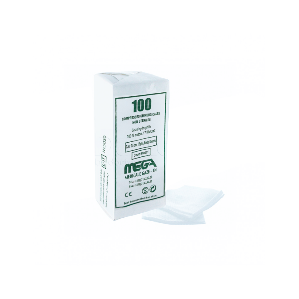 compresse non stérile MEGA® 7.5cm * 7.5cm tissé 12 plis